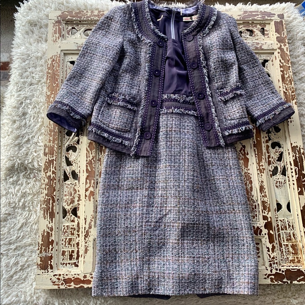 Rebecca Taylor Silk Top Tweed Skirt Set